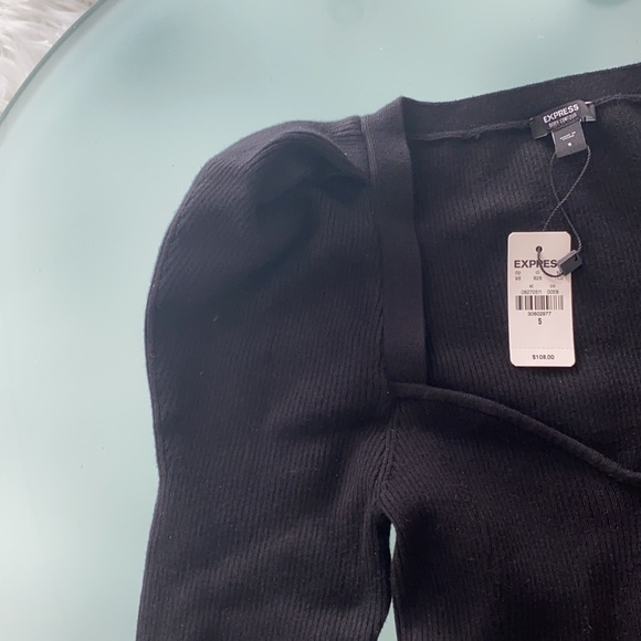 🎉Host Pick! NWT! EXPRESS Ribbed Puff Shoulder Cutout Sweater Thong Bodysuit - Picture 9 of 10